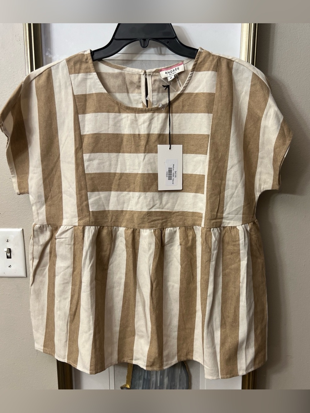 Andree Beige and White Striped baby doll dress size M will fit up to L